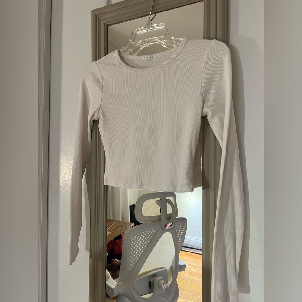 Garage White Long Sleeve Fitted Crop Shirt‎
